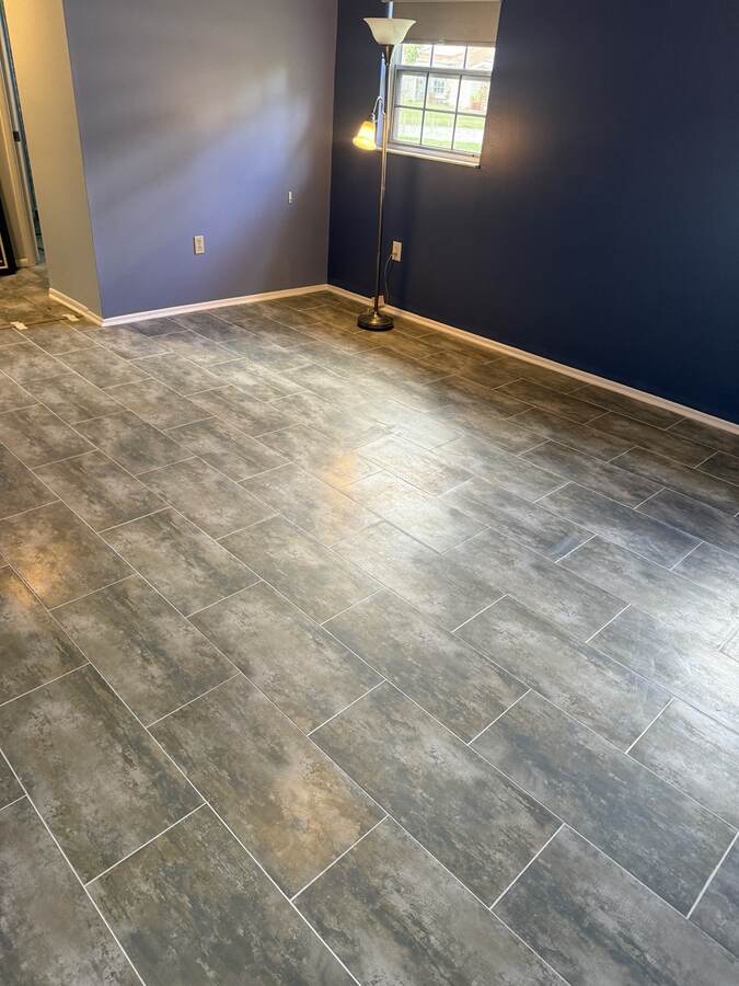 Finished Hudson gray plank flooring