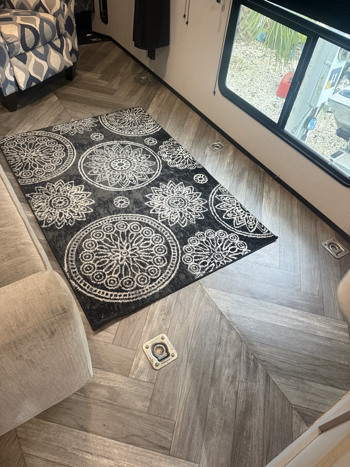 Finished RV floor in Homosassa, reusing the existing linoleum.